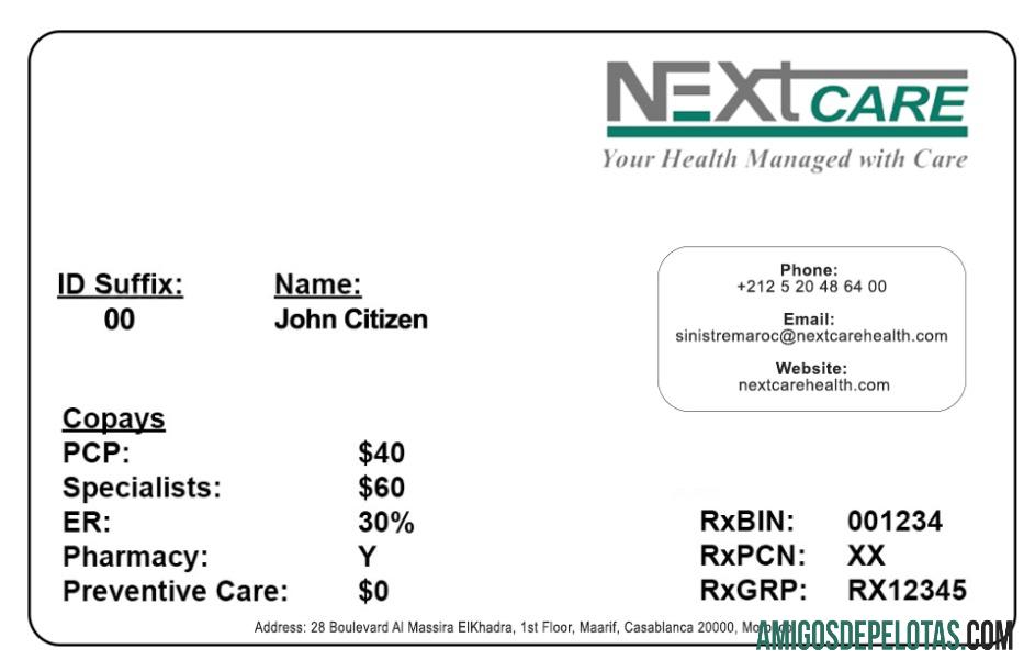 Cartão de seguro saúde de Marrocos modelo